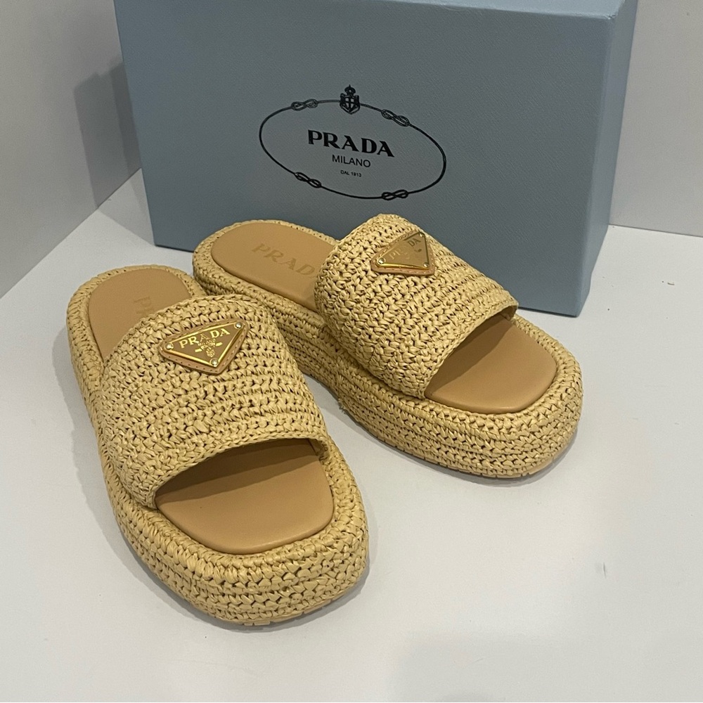 Prada Woven Platform Slippers